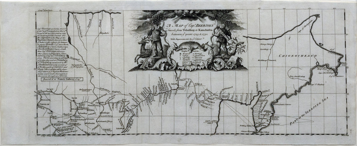 MOORE (18th Century), A Map of Capt. Beerings' Travels from Tobolskoy to Kamchatka between ye years 1725 and 1730