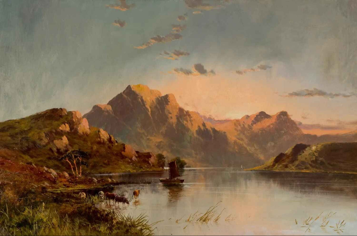 DE BREANSKI Jr., Alfred Fontville (British, 1877-1955), A Summer Sunset over a Scottish Loch