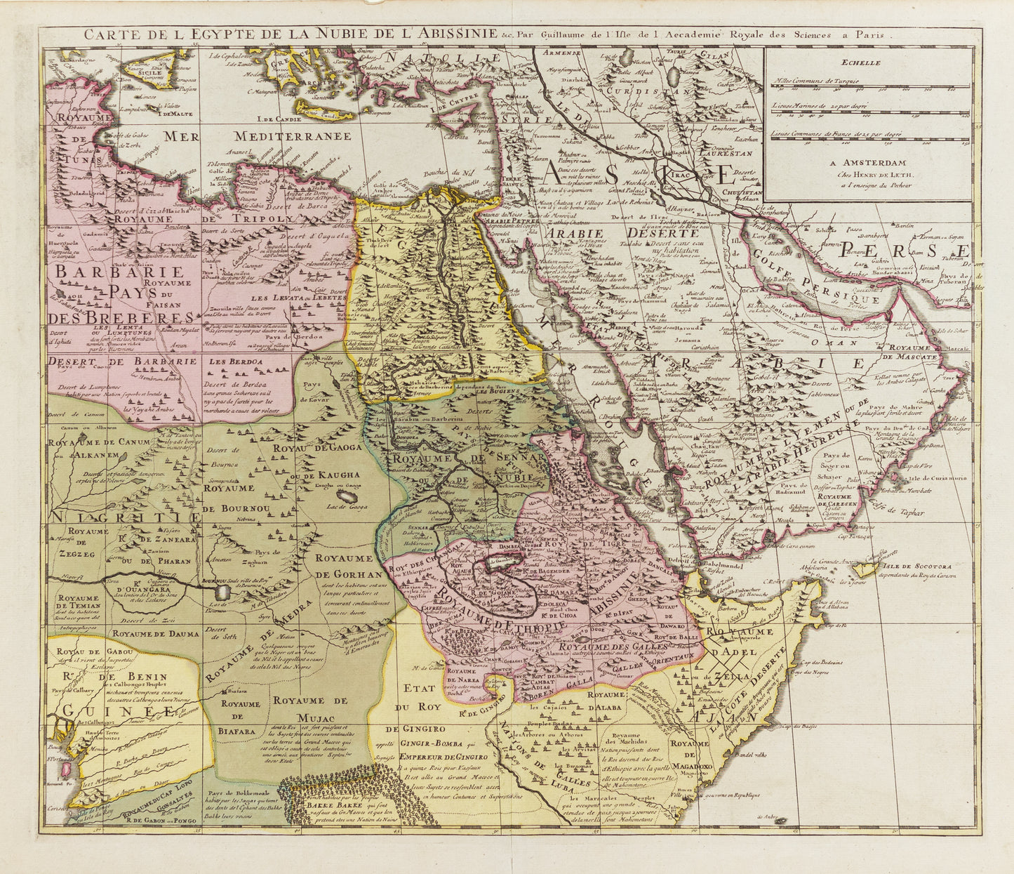 L'isle, Guillaume & Leth, Hendrik de. Carte de L Egypte, de la Nubie, De L'Abissine. France, c. 1730.