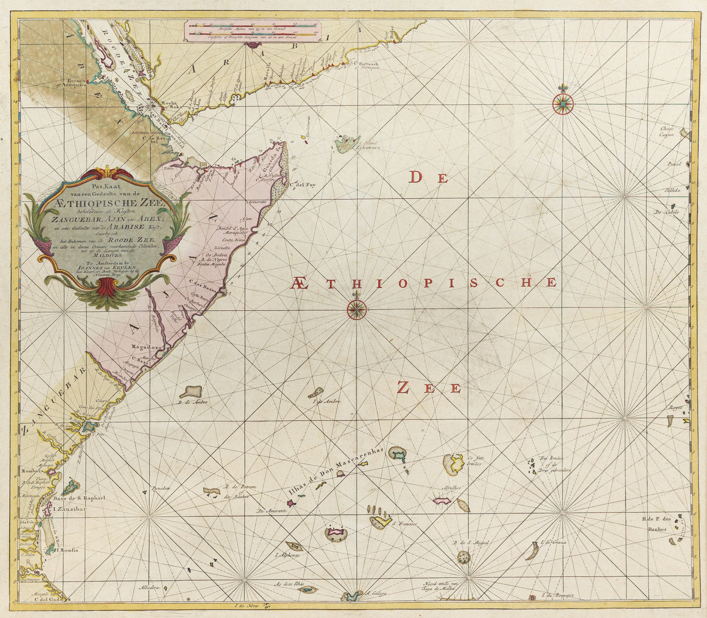 Van Keulen, Johannes. Pas Kaart Van...De Aethiopische Zee. Amsterdam, c. 1680.