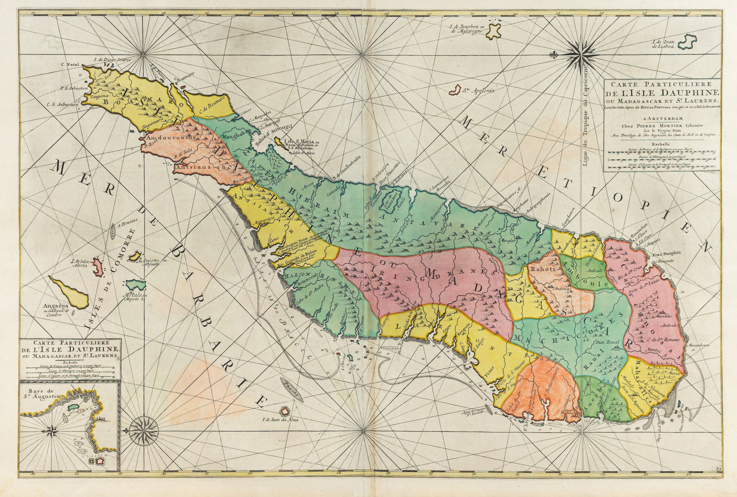 Mortier, Pieter. Carte Particuliere de l'Isle Dauphine ou Madagascar et St. Laurens. Amsterdam, c. 1695.