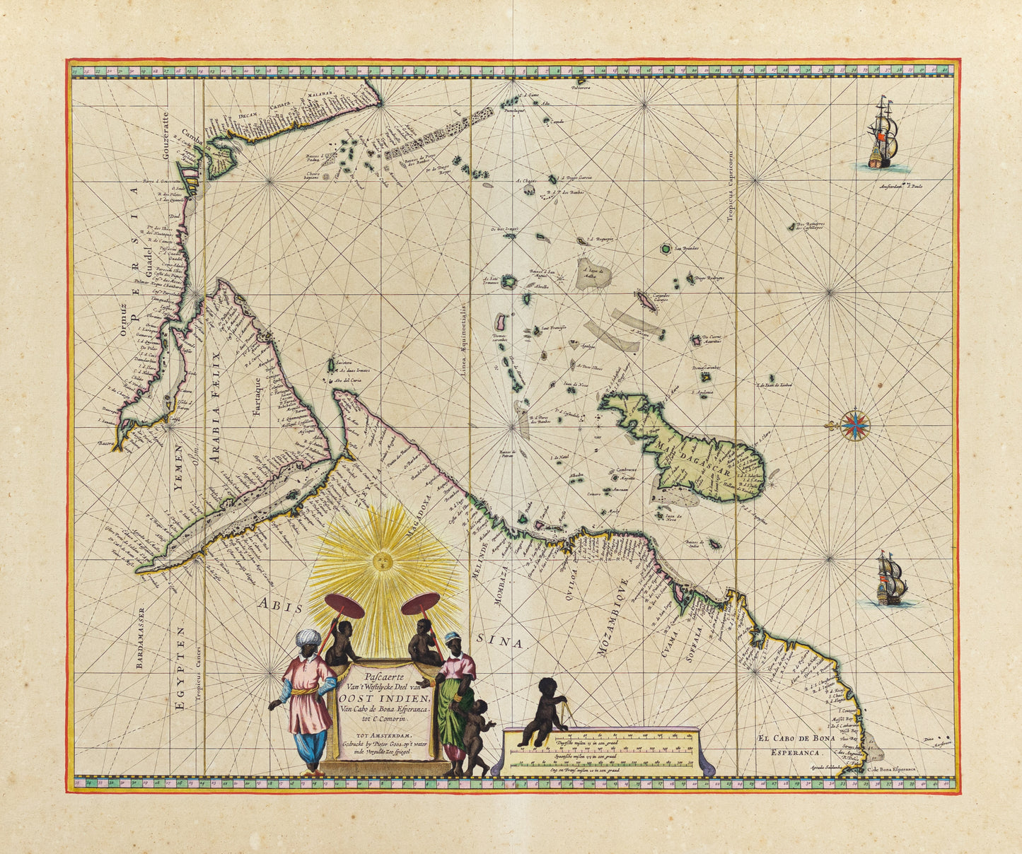 Goos, Pieter. Pascaerte Van't Westelycke Deel van Oost Indien. 1666.