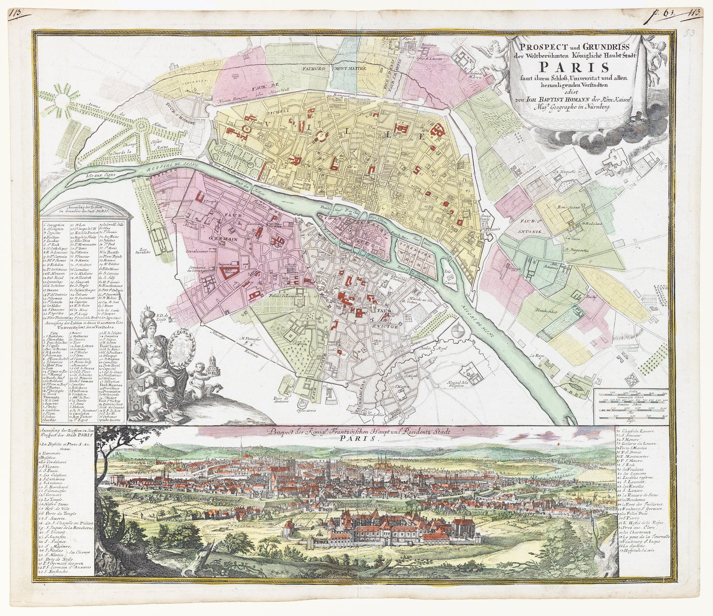 HOMANN, Johann Baptiste. Prospect and Grundiss... Paris. Nuremberg: 1732.