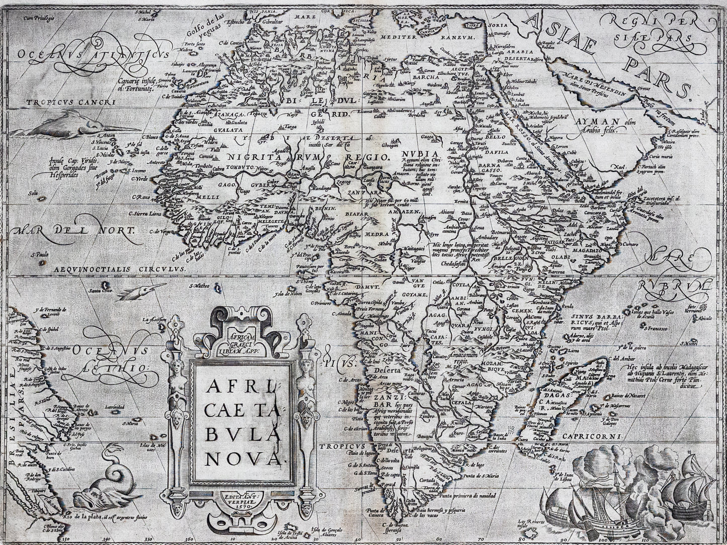 Ortelius, Abraham. Africae Tabula nova. Antwerp, c. 1570