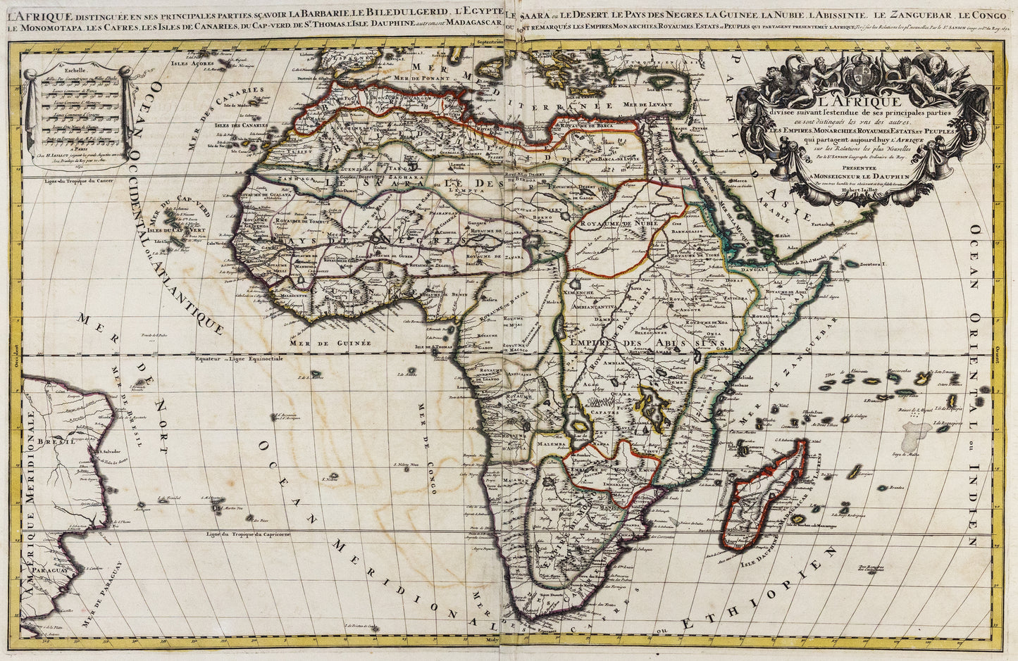 Jaillot, Hubert. L'Afrique distinguee ses principales parties scavoir le barbarie, le biledulgerid, l'egyptele saara ou le desert.... Paris: 1962
