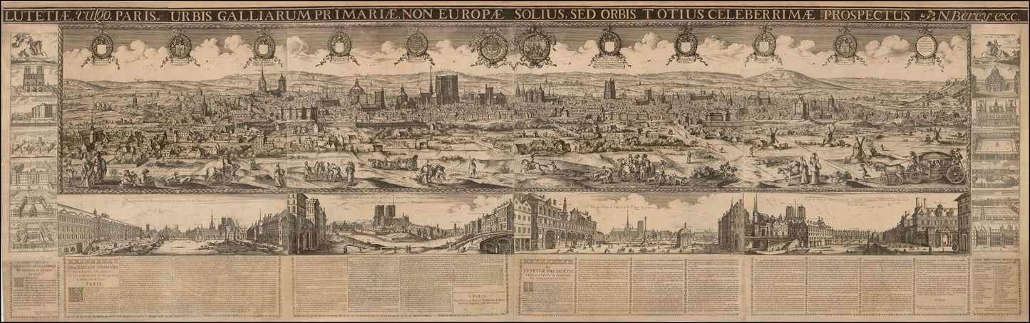 Berey, Nicolas after Noël Cochin. Lutetiæ, vulgo, Paris, urbis Galliarum primariæ, non Europæ solius, sed orbis totius celeberrimæ prospectus.
