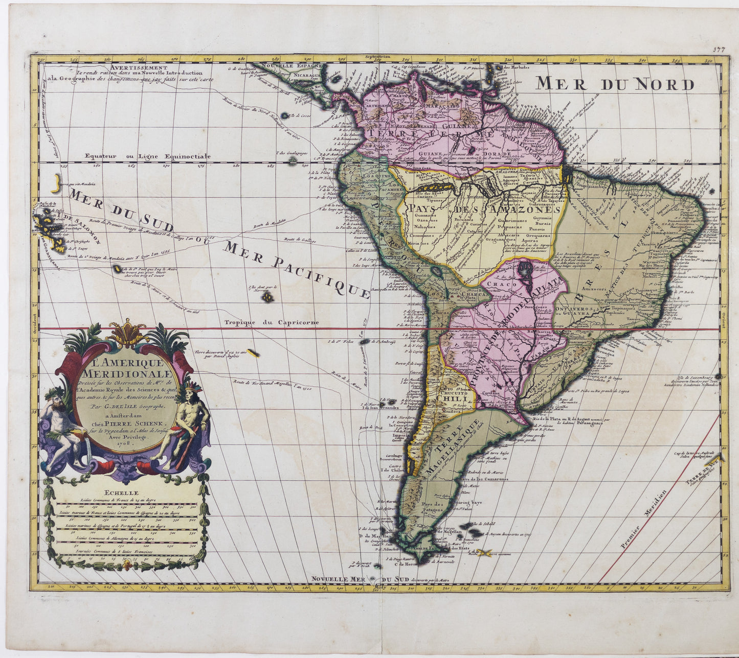 De L'Isle, Guillaume. L'Amerique Meridionale Dressée fur les Observations de Mrs. de l'Academie Royale des Sciences & quelques autres, & fur les Memoires les plus recens. Amsterdam, 1705.