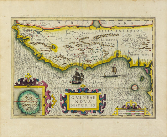 Hondius, Jodocus. Guineae Nova Descriptio [Map of Guinea]. Amsterdam, 1606-1630.