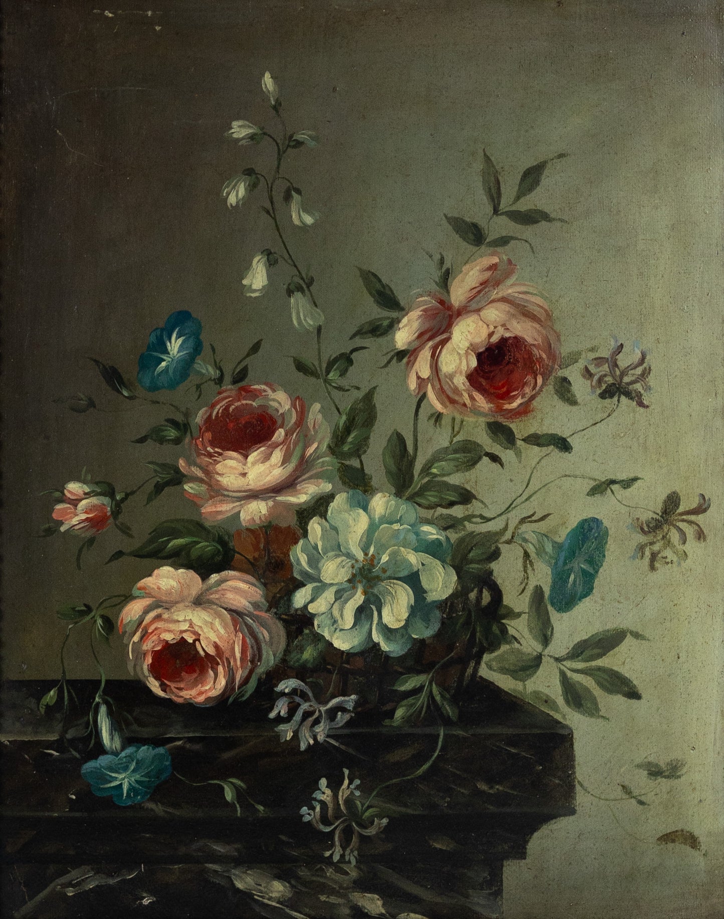 GERMAN SCHOOL (c. 1800). A Pair of Still Lifes of Flowers on a Ledge