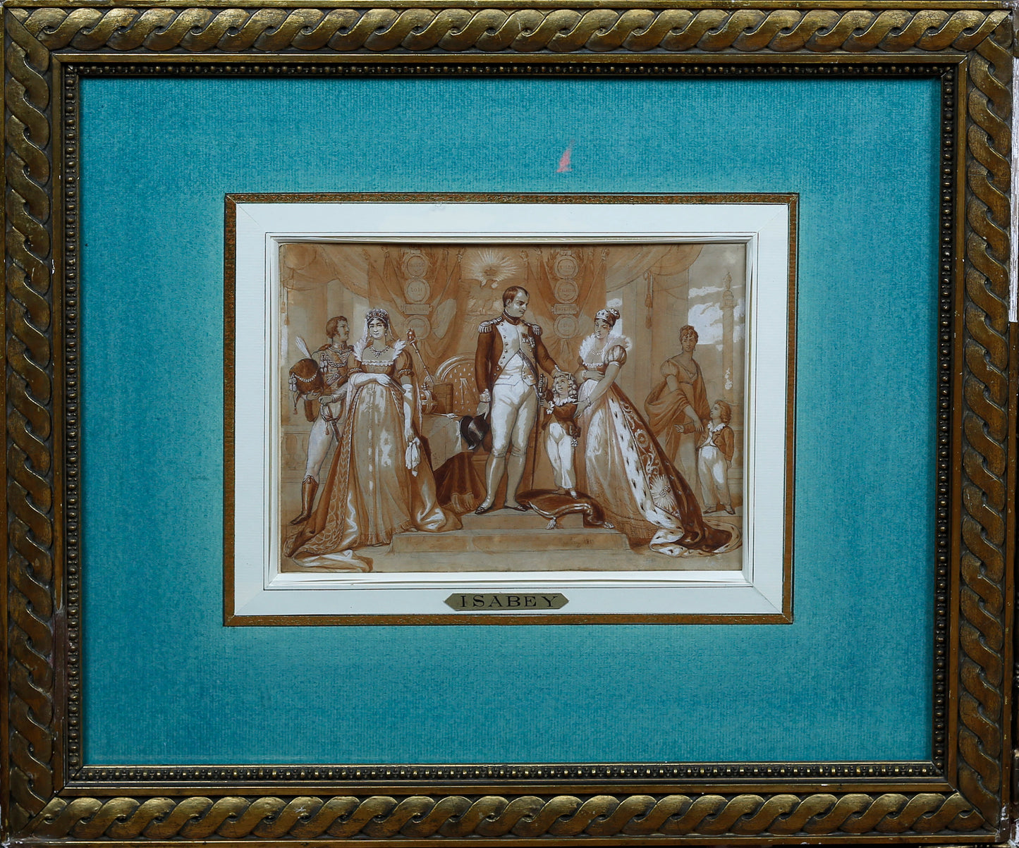 Isabey, Jean-Baptiste (attr.). Napoleon Bonaparte with the Empress Marie-Louise of Austria and the Kind of Rome. 1813.