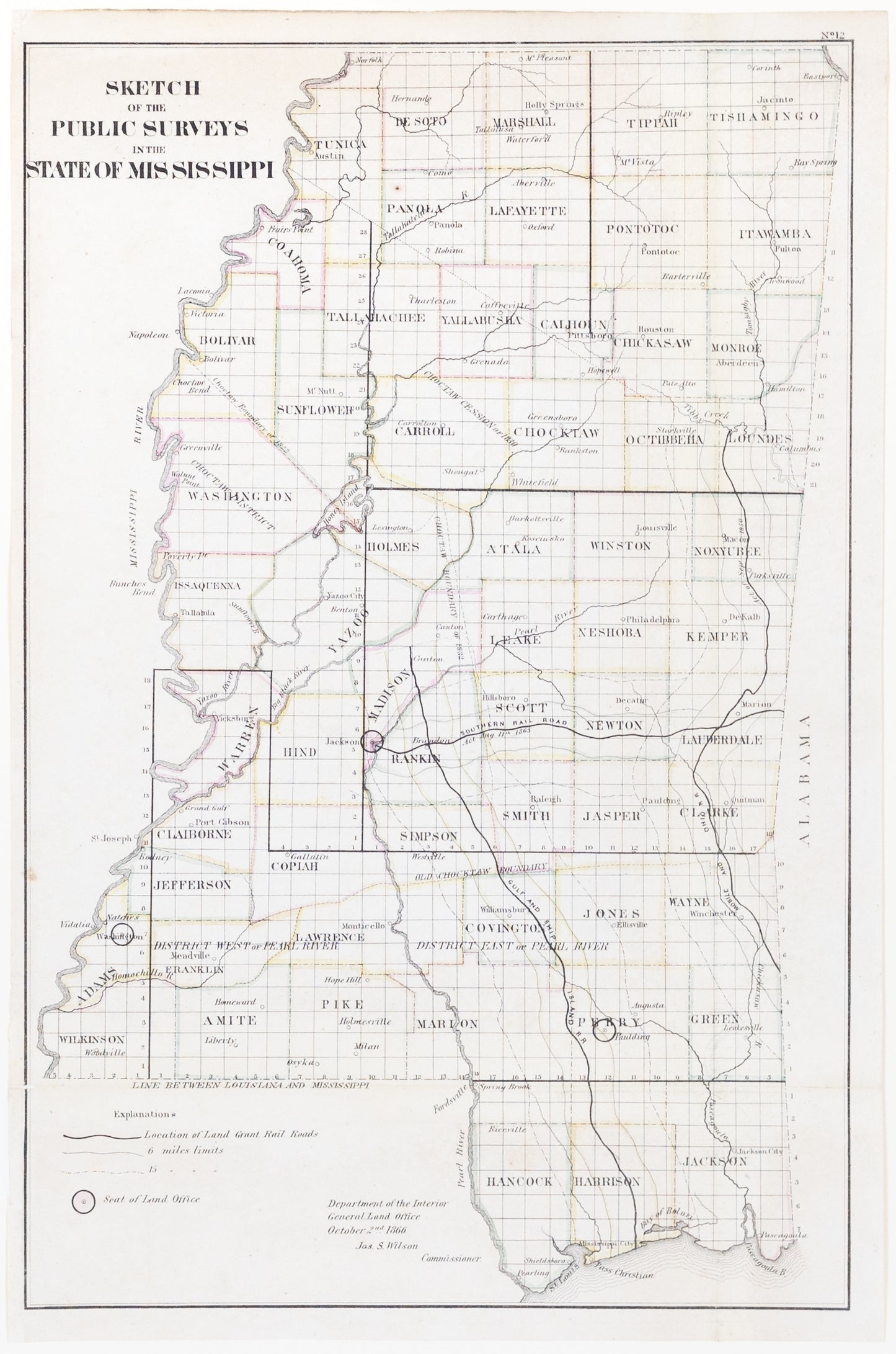 Wilson, Jas. S. Sketch of the Public Surveys in the State of Mississippi. Washington, ca. 1866.