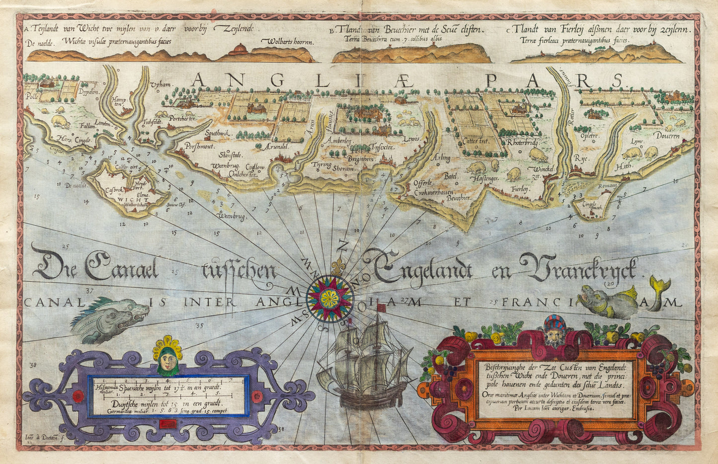 Waghenaer, Lucas. Janszoon (c. 1534 - 1606). Isle of Wight - Dover. Amsterdam, c.1586