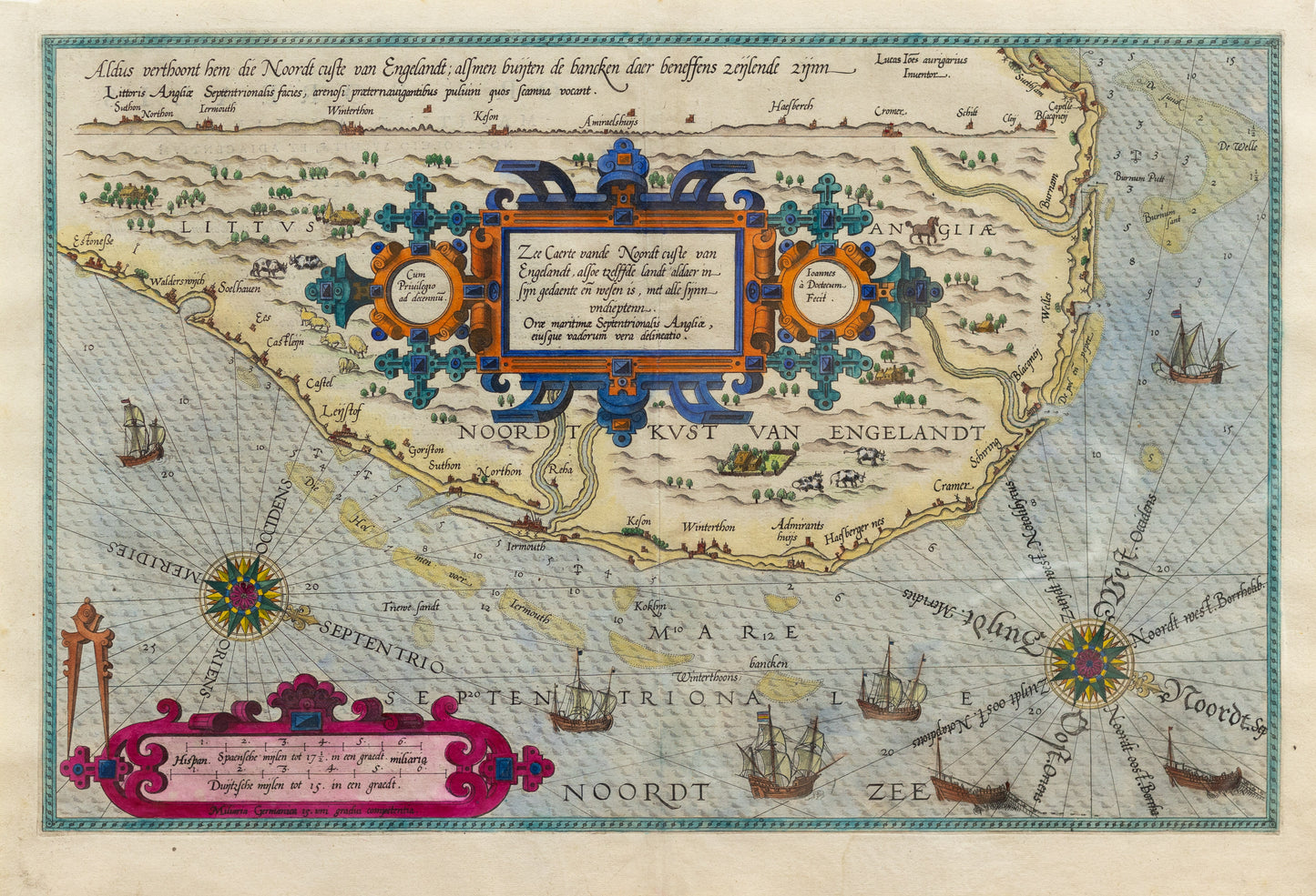 Waghenaer, Lucas. Janszoon (c. 1534 - 1606). Noordt custe van Engelandt. Amsterdam, c.1586
