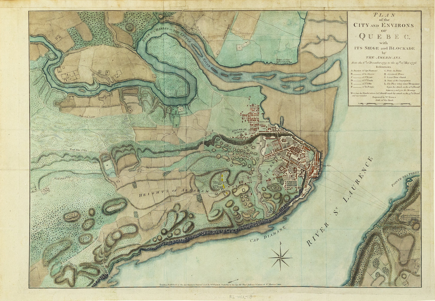 Faden, William. Plan of the City and Environs of Quebec and Its Siege and Blockade by the Americas. London, 1776.