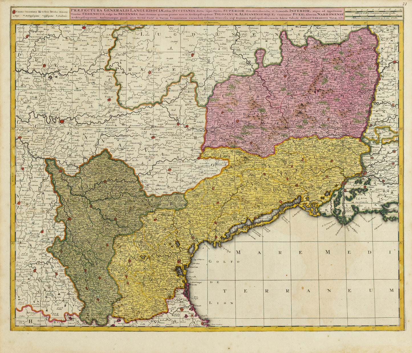 De Wit, Frederick. Praefectura Generalis Languedociae, Olim Occitania dieta; cujus Partes, Superior five Occidentalis, et Orientalis Inferior... Amsterdam, c. 1710.