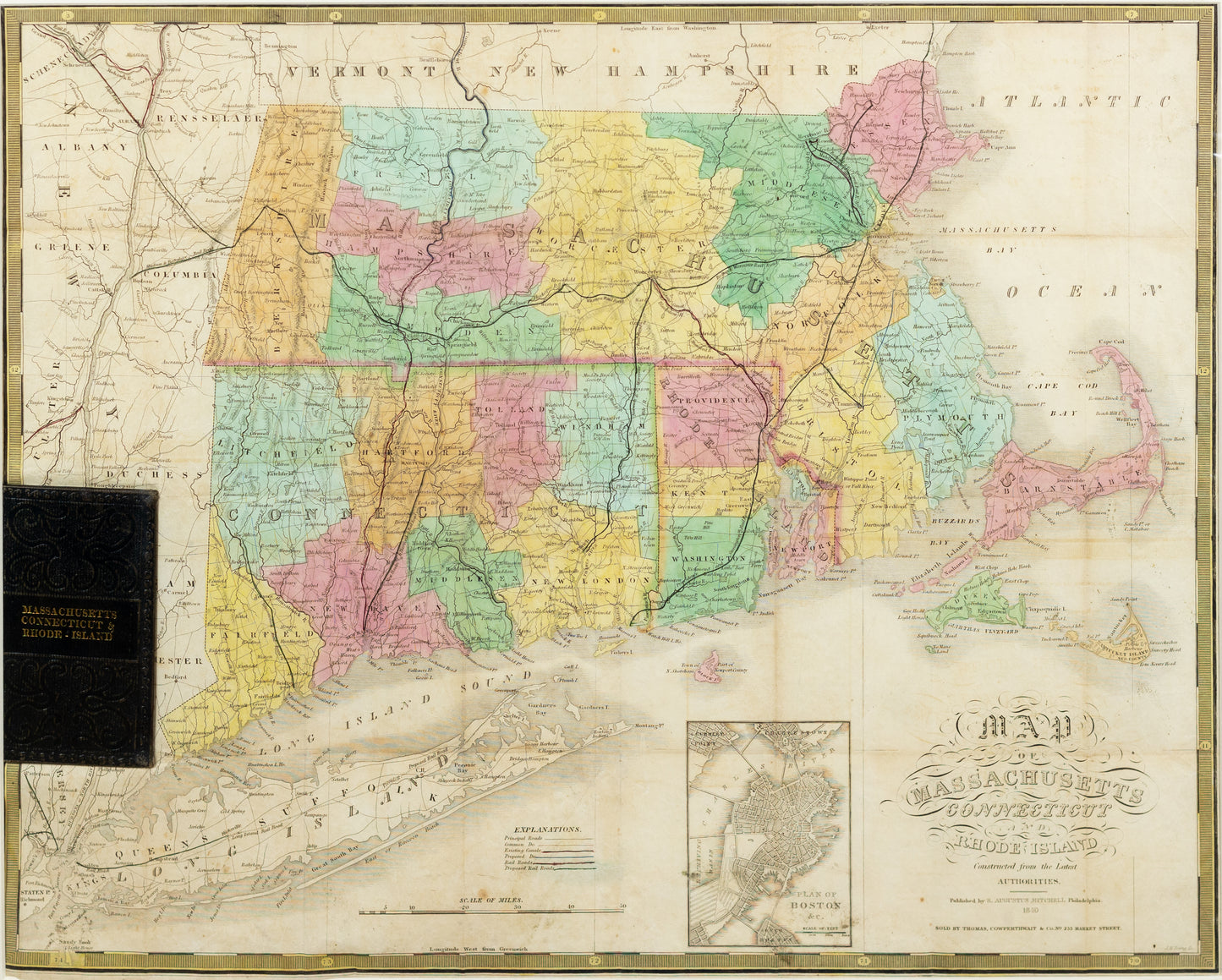Mitchell, S. Augustus. Map of Massachusetts Connecticut and Rhode Island... Philadelphia, c. 1840