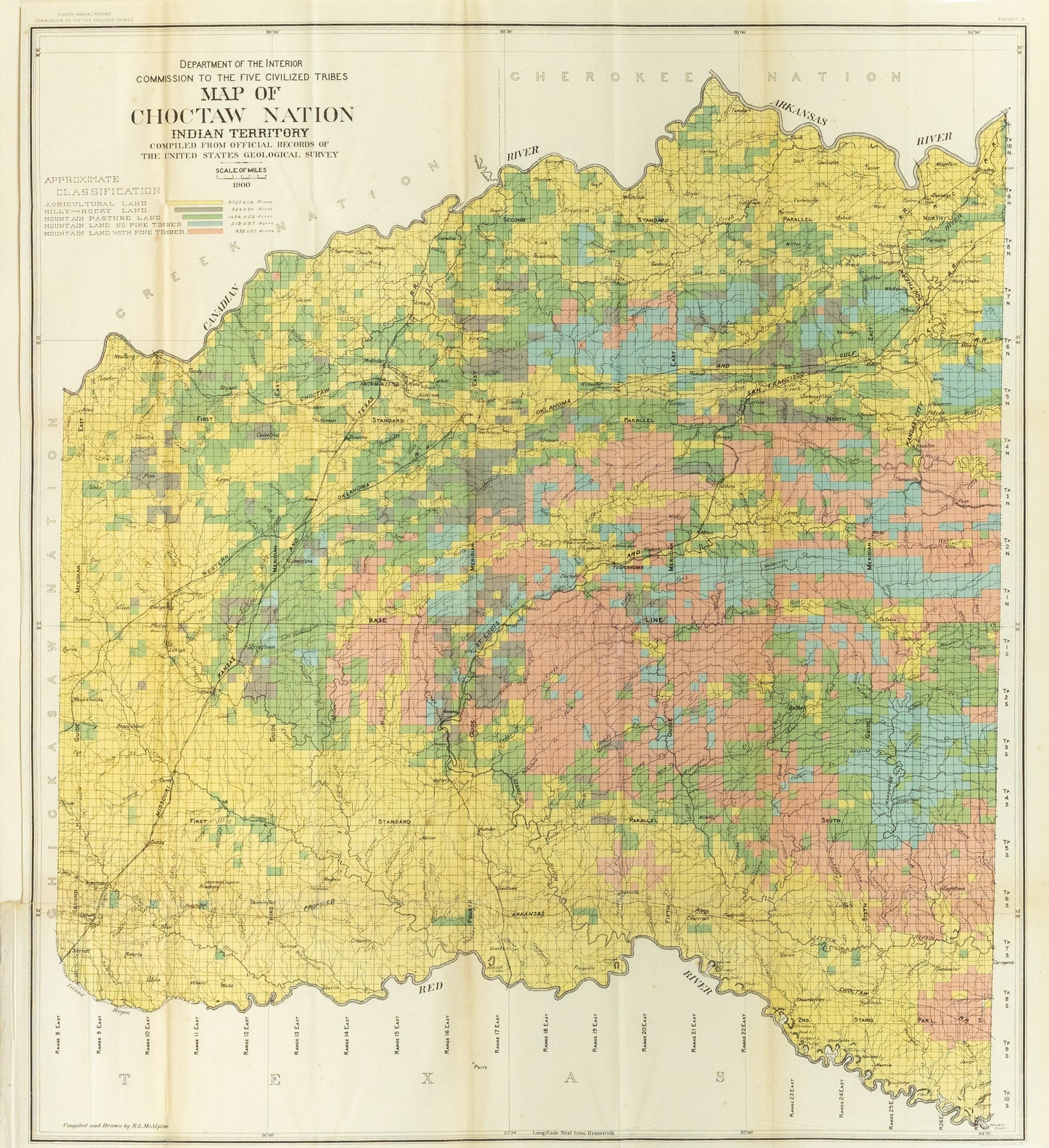 US Department of the Interior. Map of Choctaw Nation Indian Territory. 1900.