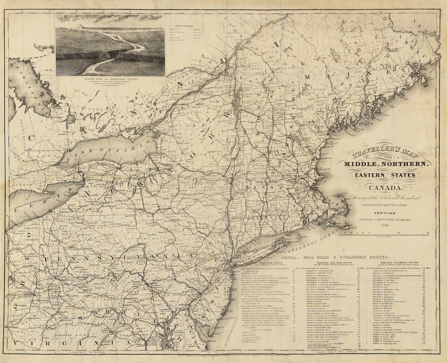 Disturnell, John. Traveller’s Map of the Middle, Northern, Eastern States and Canada. New York, 1850.