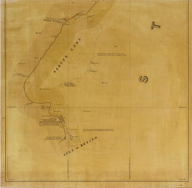 Lee, T.J. Map of the River Sabine from its mouth on the Gulf of Mexico in the Sea to Logan's Ferry. 1838