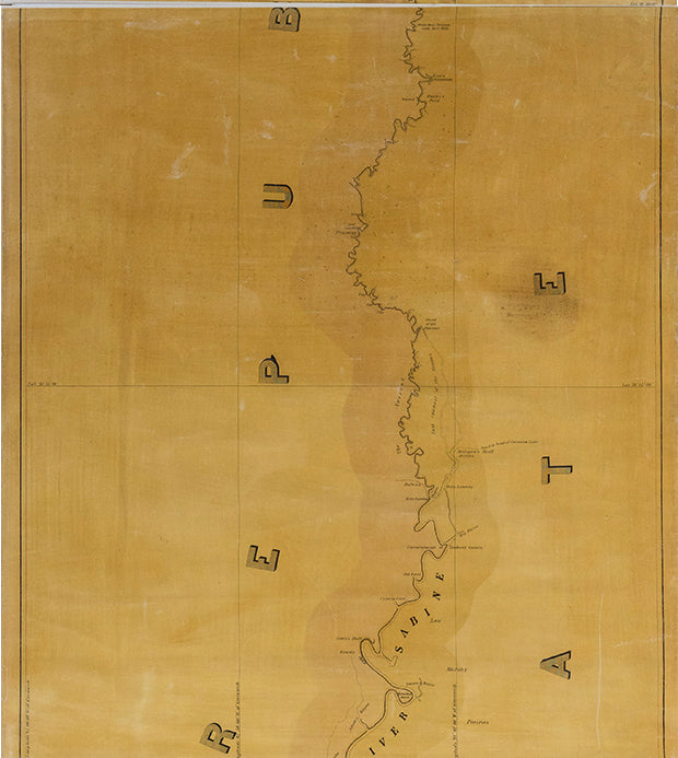 Lee, T.J. Map of the River Sabine from its mouth on the Gulf of Mexico in the Sea to Logan's Ferry. 1838
