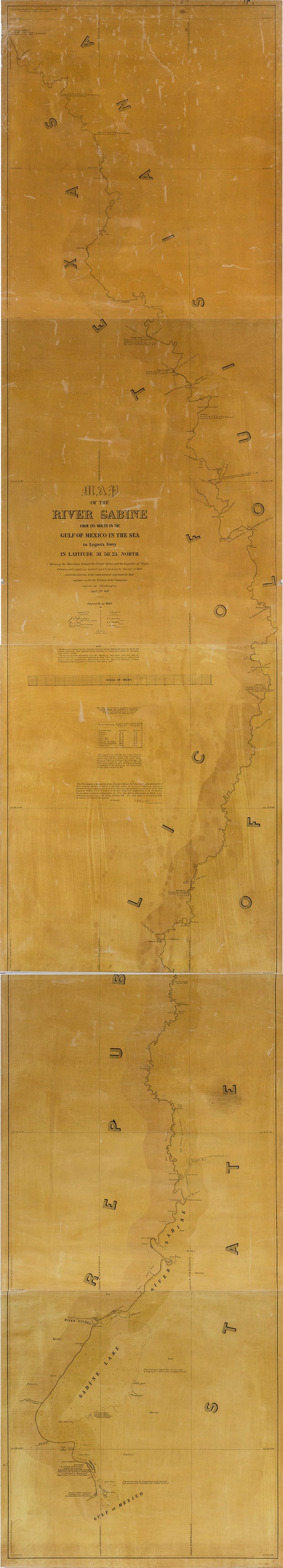 Lee, T.J. Map of the River Sabine from its mouth on the Gulf of Mexico in the Sea to Logan's Ferry. 1838