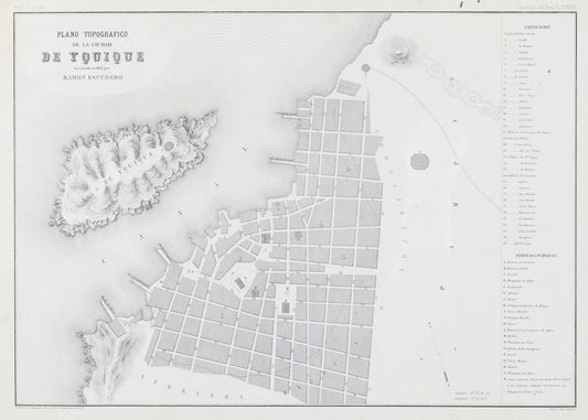 Soldan, Paz. Plano Topografico de la Ciudad de Yquique. Paris, ca. 1865.