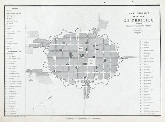 Soldan, Paz. Plano Topografico de la Ciudad de Trujillo. Paris, ca. 1865.