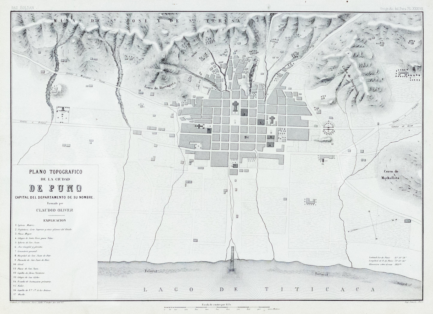Soldan, Paz. Plano Topografico de la Cuidad de Puno. Paris, ca. 1865.