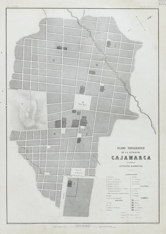 Soldan, Paz. Plano Topografico de la Ciudad de Cajamarca. Paris, ca. 1865.