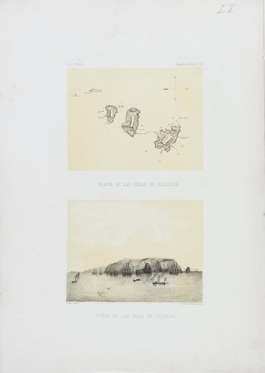 Soldan, Paz. Plano de las islas de Chincha... Vista de las Islas de Chincha.Paris, 1864.