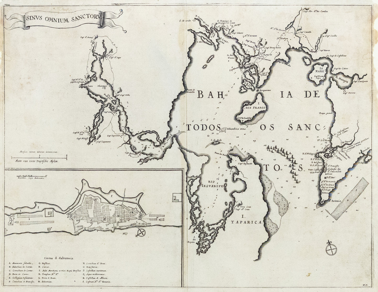 Blaeu, Johannes. Sinus Ominum Sanctoru. Salvador, 1647.