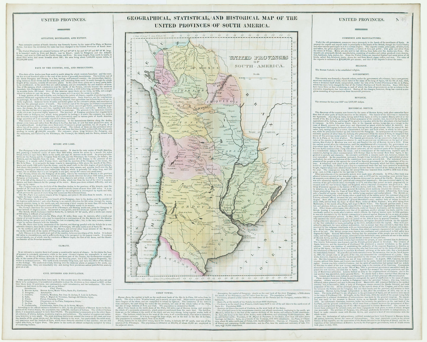 Carey, Henry Charles & Lea, Isaac. Geographical, Statistical, and Historical Map of the United Provinces of South America. Philadelphia, 1822.