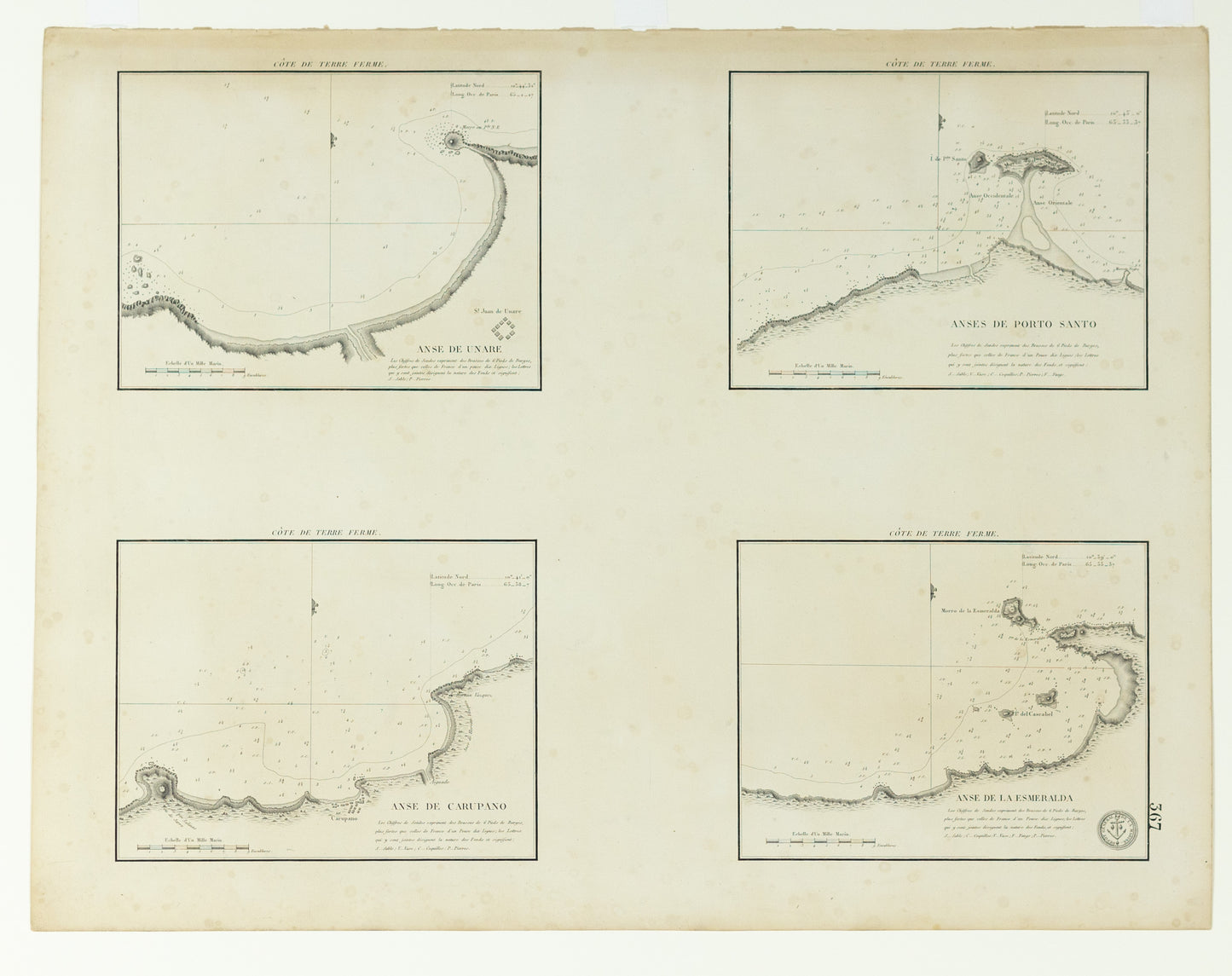 Depot General de la Marine. Anse de Unare, Anses de Porto Santo, Anse de Carupano, Anse de la Esmeralda. 1831.