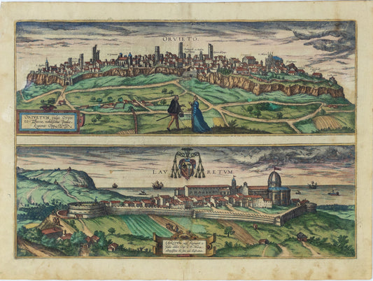 Braun, George & Hogenburg, Frans. Orvieto... Lauretum [City views of Orvieto & Loreto, Italy. Cologne, 1581.