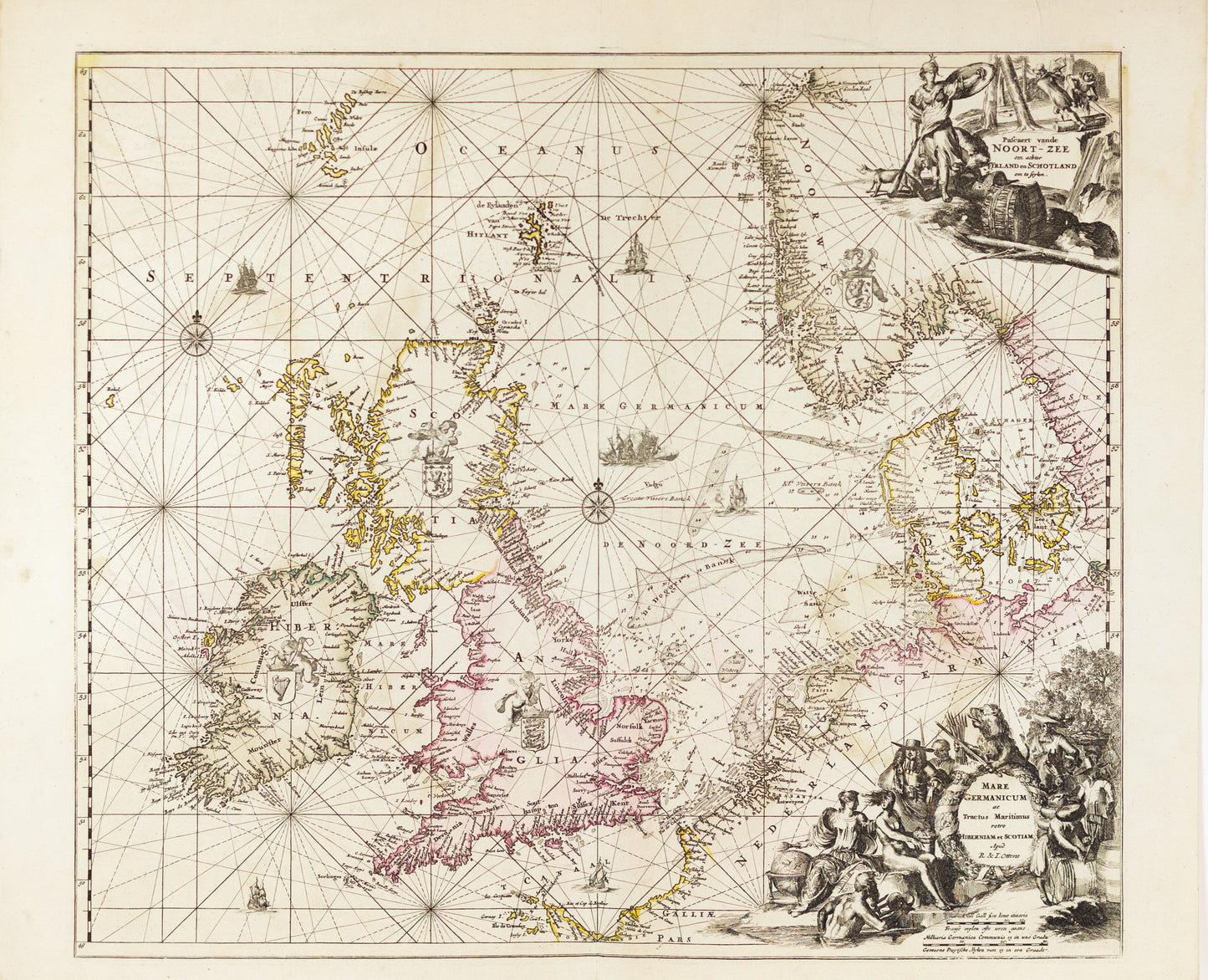 Ottens, Reiner & Joshua. (The North Sea) Mare Germanicum ac Tractus Maritimus rerto Hiberniam et Scotiam | Pascaert vande Noort-Zee om achtr Yrland en Schotland om te Seylen. Amsterdam: 1745