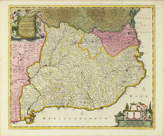 Valk, Gerald & Leonard. Principatus Catalonia et Comitatum Ruscinonis et Cerretaniae [Map of Catalonia, Spain]. Amsterdam, 1671.