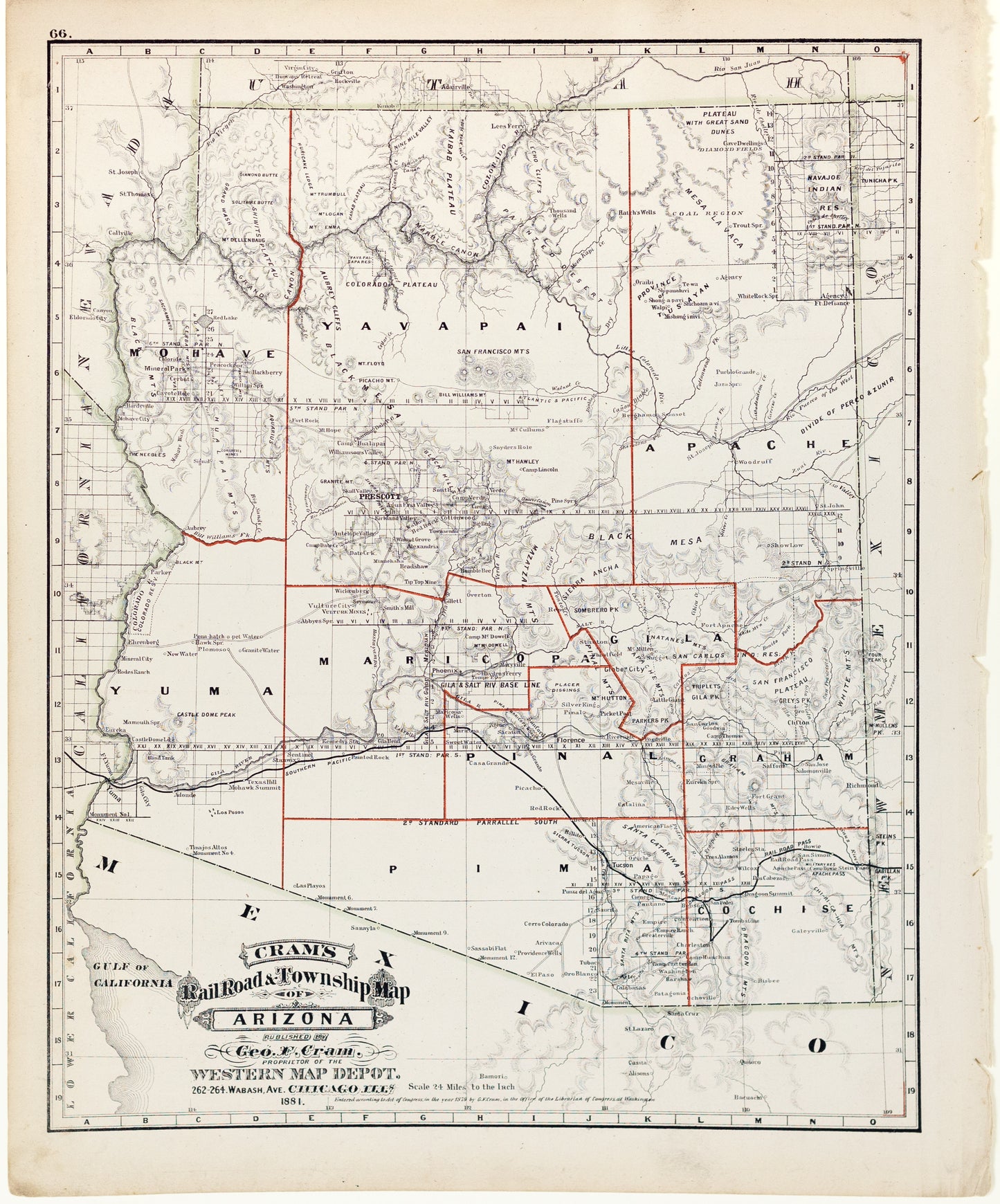 Cram, George F. Cram's Railroad & Township Map of Arizona. Chicago, 1879.