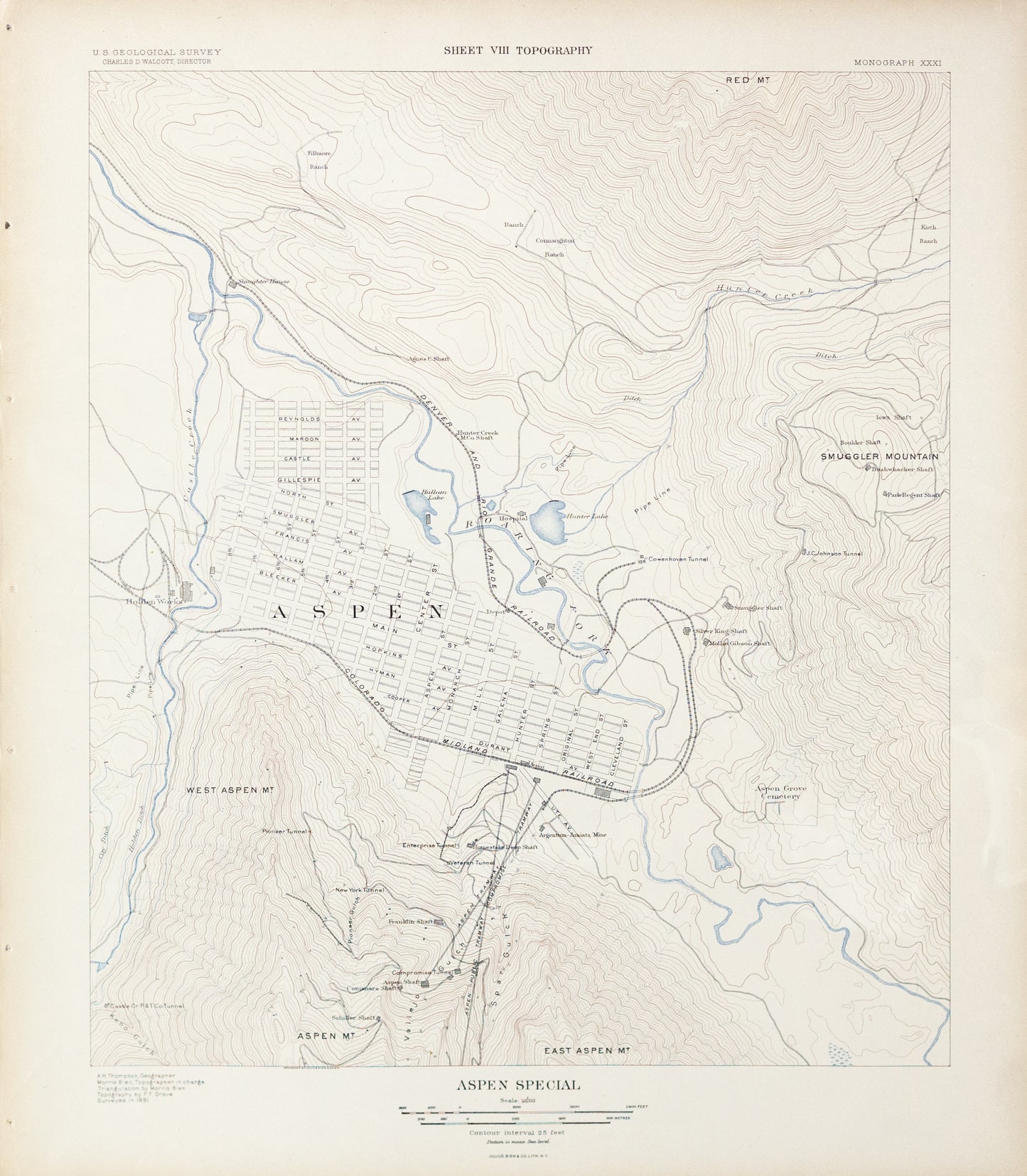 Bien, Morris. Aspen Special Sheet VIII Topography. 1891.