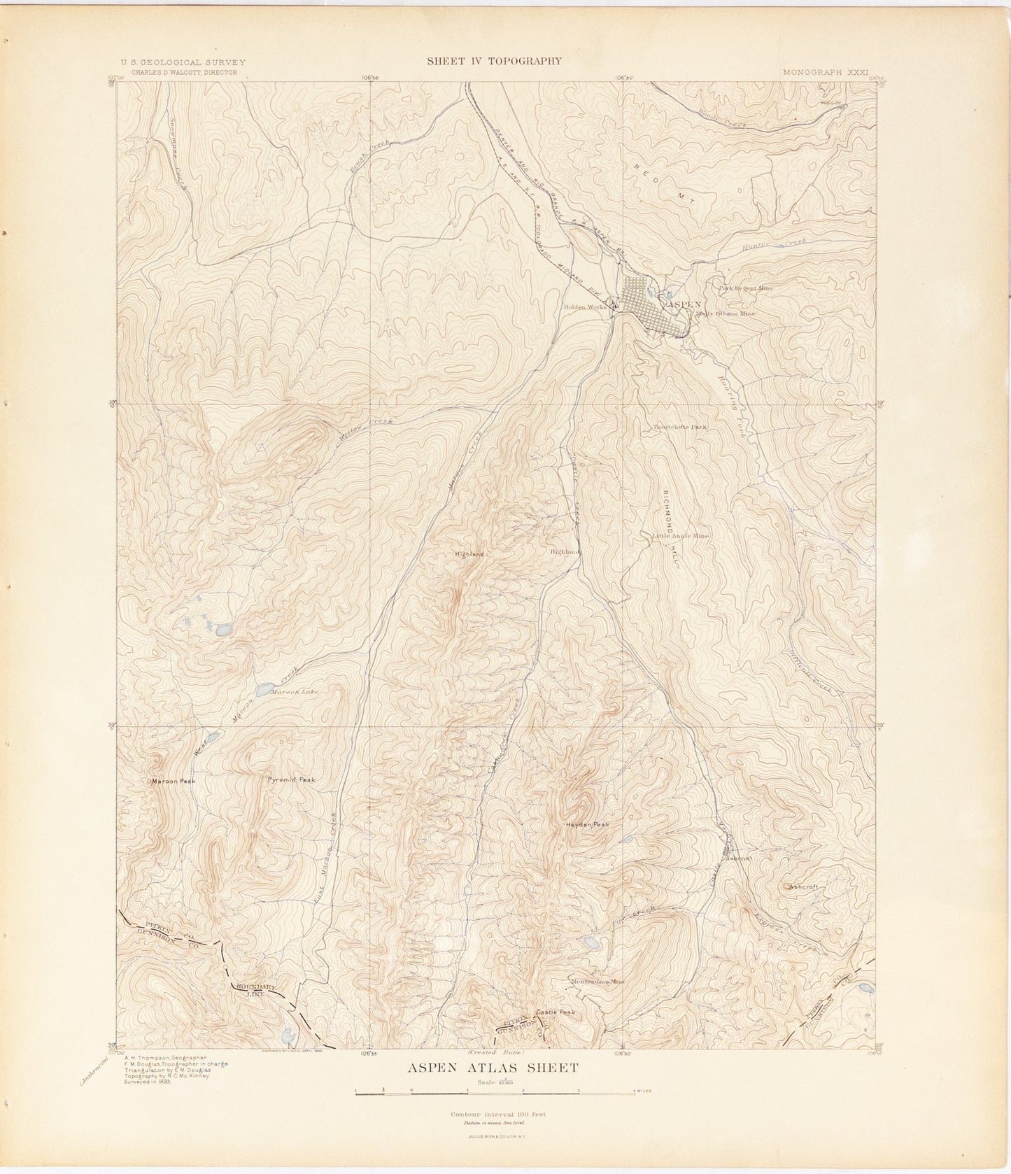 Bien, Morris. Aspen Atlas Sheet Sheet IV Topography. 1893.