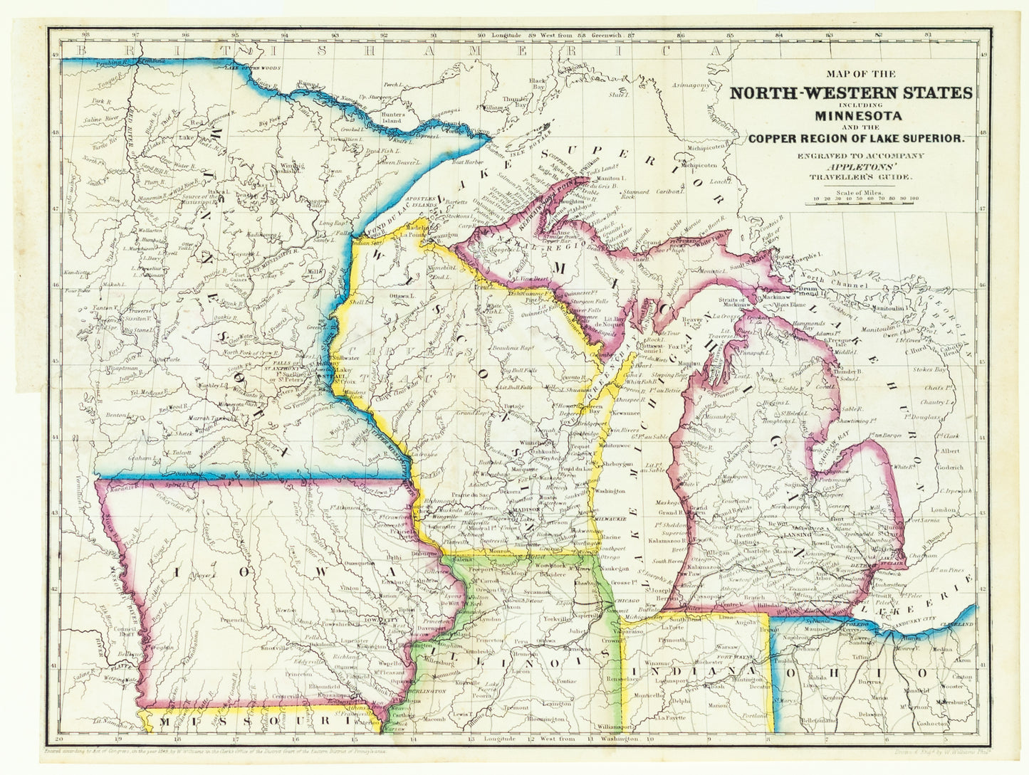 Williams, W. Map of the North-Western States including Minnesota and the copper region of Lake Superior. 1849.