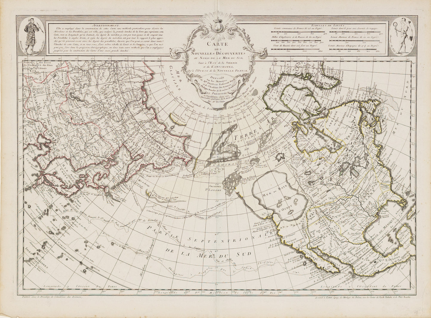 De L'Isle, Joseph Nicholas. Carte Des Nouvelles Decouvertes Au Nord de la Mer de Sud, Tant a l'Est de la Siberie et du Kamtchatcka, Qu'a l'Ouest de la Nouvelle France, Dressee sur les Memoires. Paris, ca. 1750.