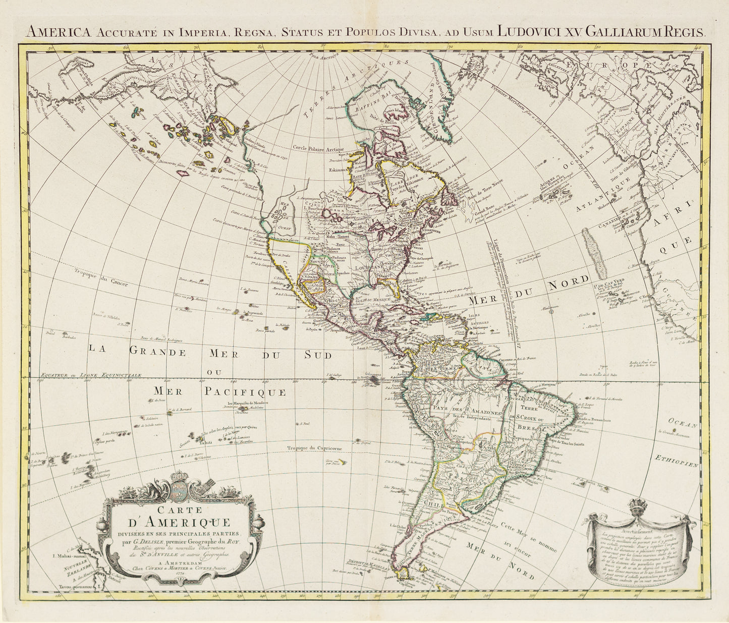 L'isle, Guillaume de. Carte d'Amerique divisees en ses principales parties. Amsterdam, 1774.