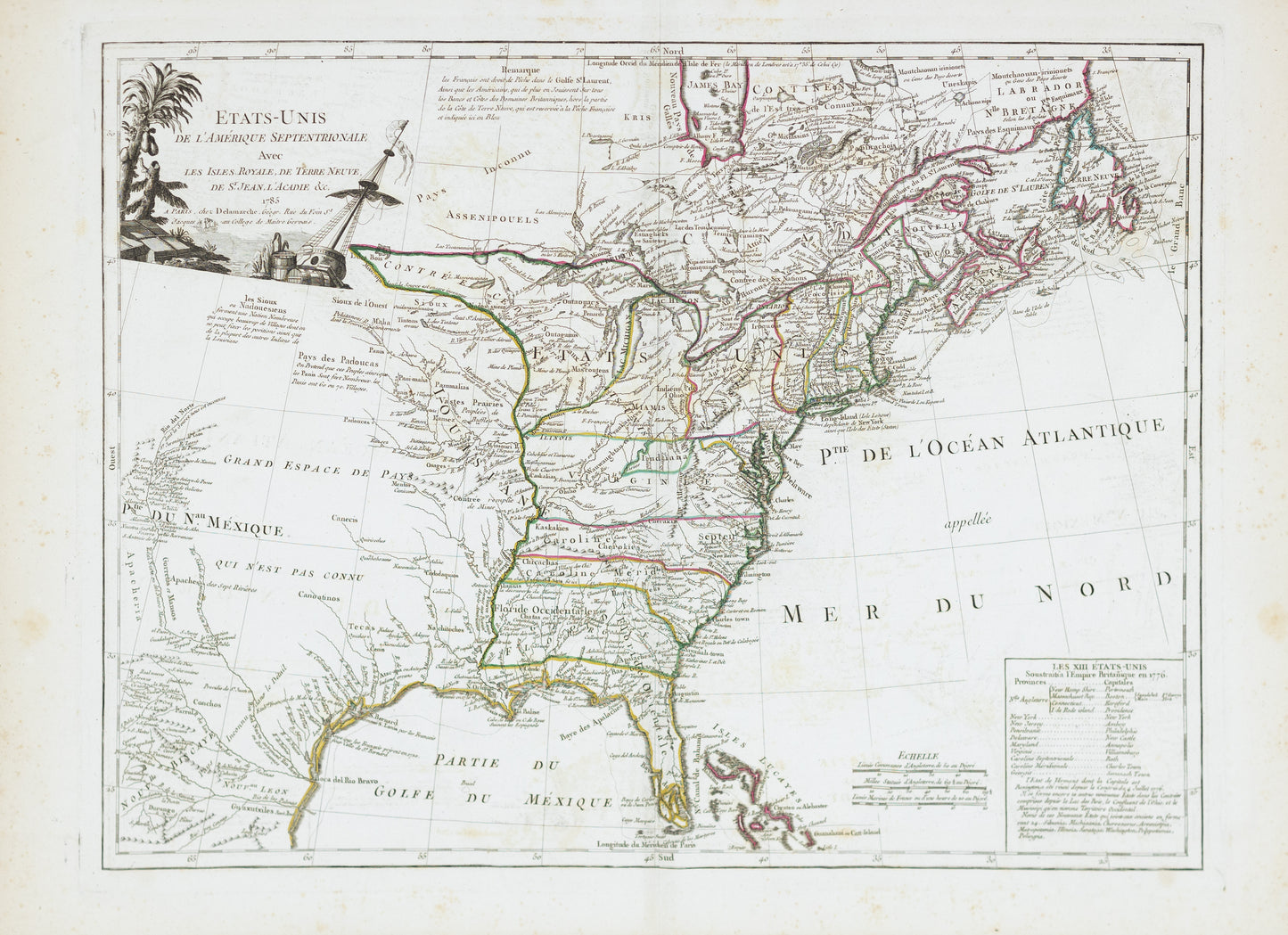 Delmarche, Charles Francois. Etats-Unis de L'Amerique Septentrionale avec les isles royale... Paris, 1785.