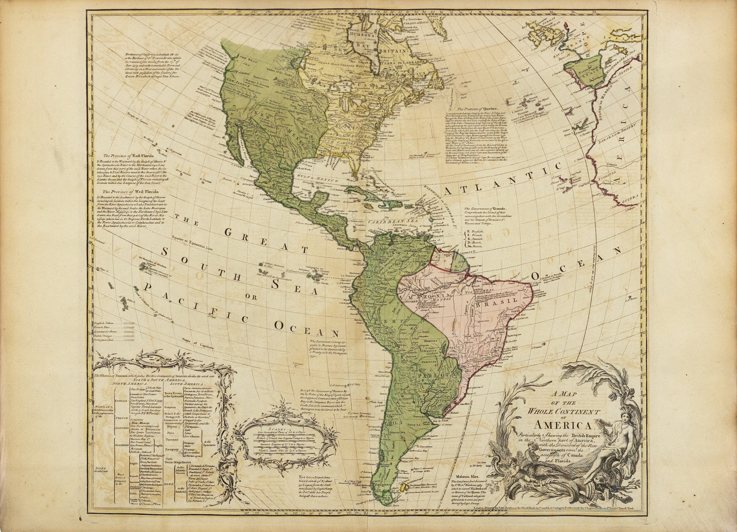 Bowles, Carrington. A Map of the Whole Continent of America Particularly Shewing the British Empire in the Northern part of America, with the Divisions of the New Government. London, 1764.