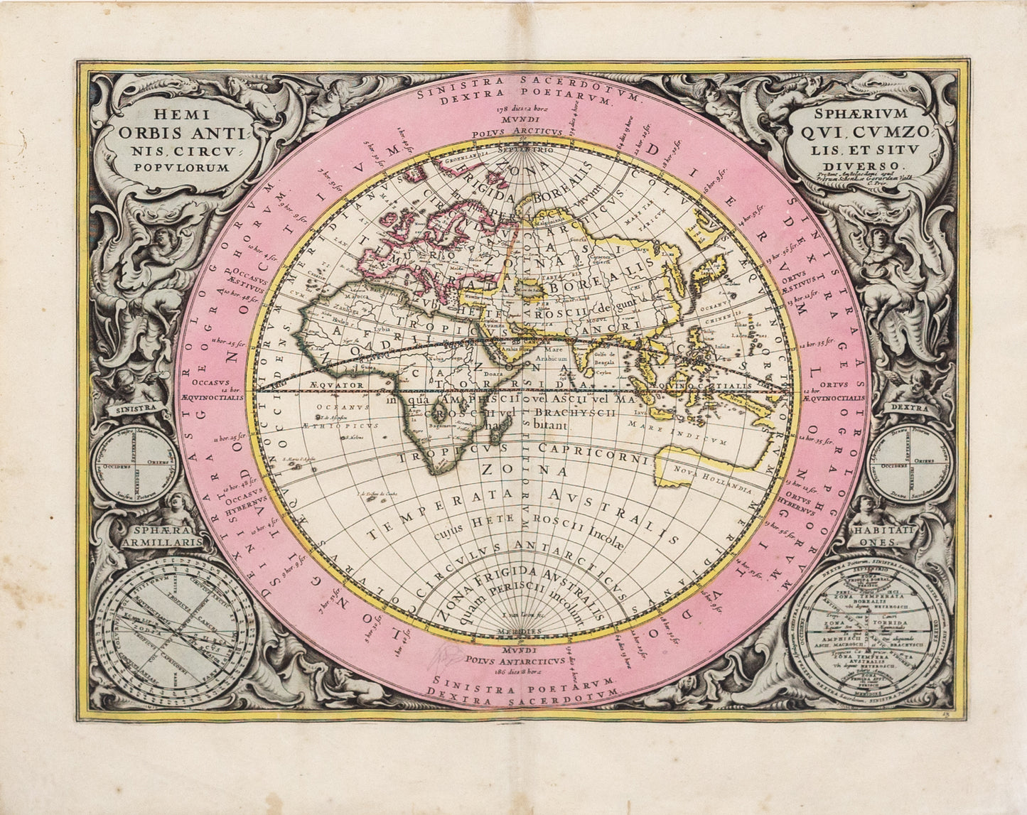 Cellarius, Andreas. Hemisphaerium Orbis Antiqui Cumzonis, Circulis et Situpopulorum Diverso. Amsterdam: 1661