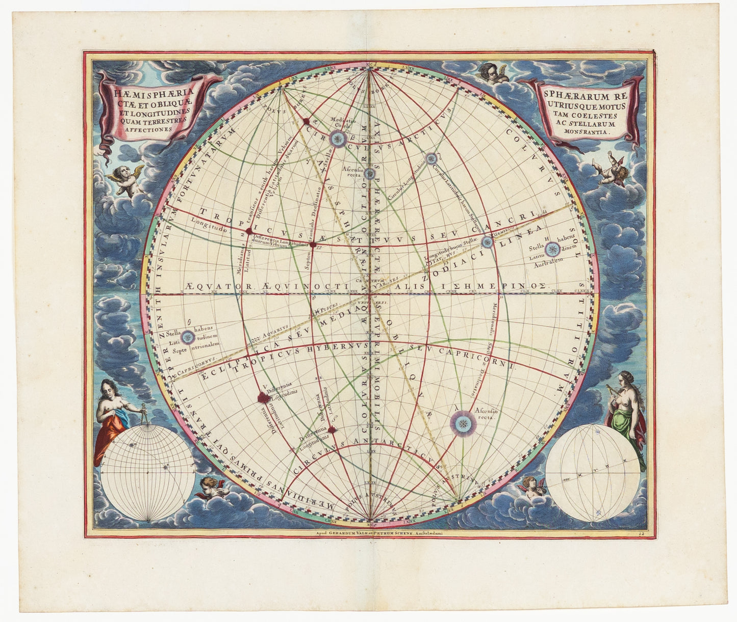 Cellarius, Andreas. Haemiphaeria Sphaerarum Rectae et Oblique Utriusque Motus et Longitudinestam Coelestes Quam Terrestres Ac Stellarum Affectiones Monsrantia. Amsterdam: 1708