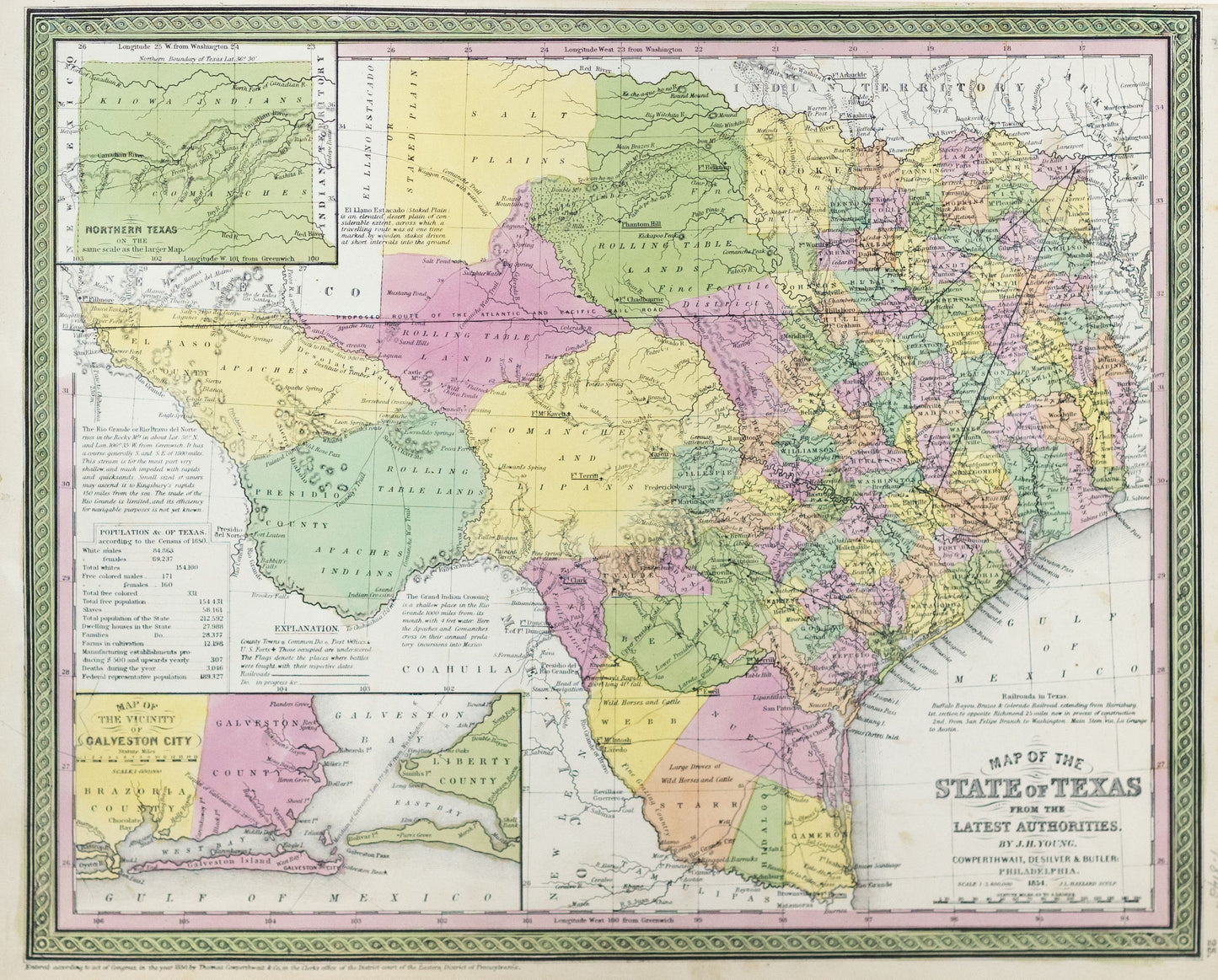 Young, J.H.. Map of the State of Texas from The Latest Authorities. Philadelphia: Charles Desilver, 1854.