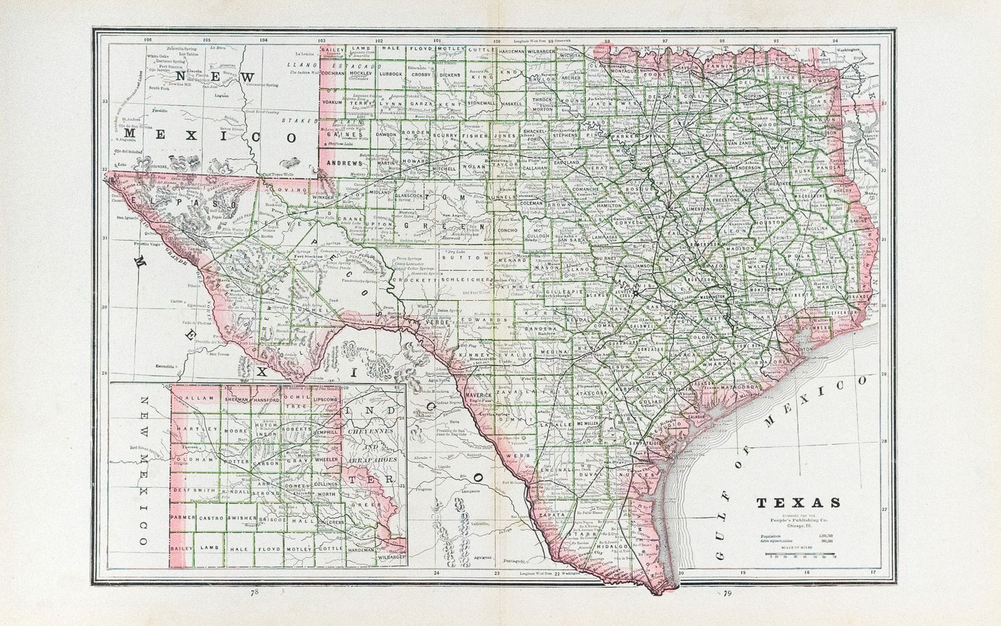 Cram, George F.. Texas Engraved For the People's Publishing Co.. People's Publishing Co. Chicago 1886.