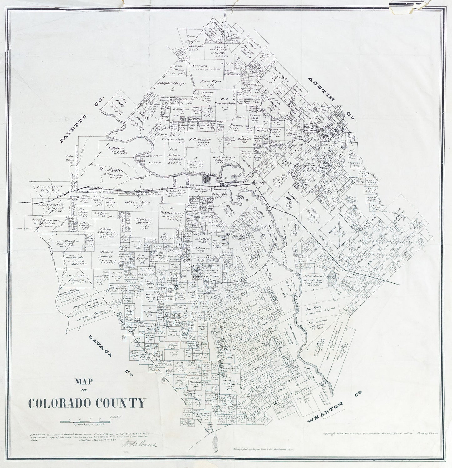 Gast, August & Co.. Map of Colorado County (Texas). St. Louis, 1880.