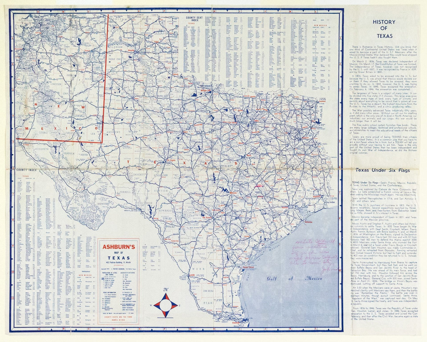 Ashburn, J. Foster.  Ashburn's Map of Texas.  Texas, 1944.